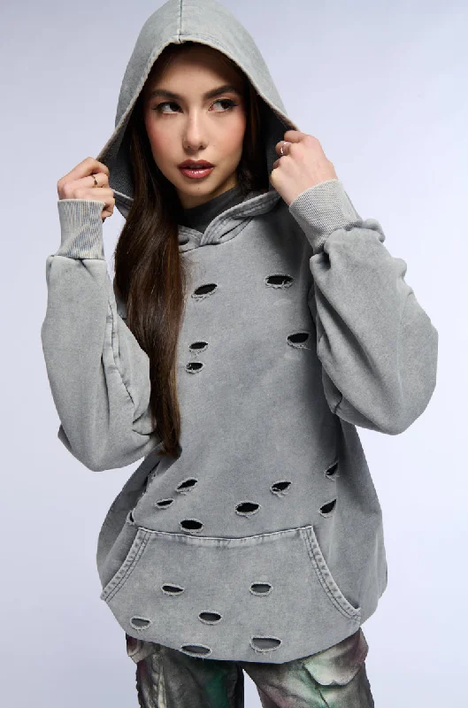 HOLY MOLY DISTRESSED SWEATSHIRT DRESS Hoodie with Batwing Sleeves Loose Dramatic