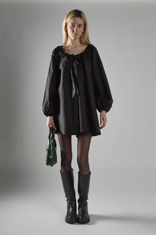 Black Long-Sleeve Tie Detail Mini-Dress Tunics Evening elegant