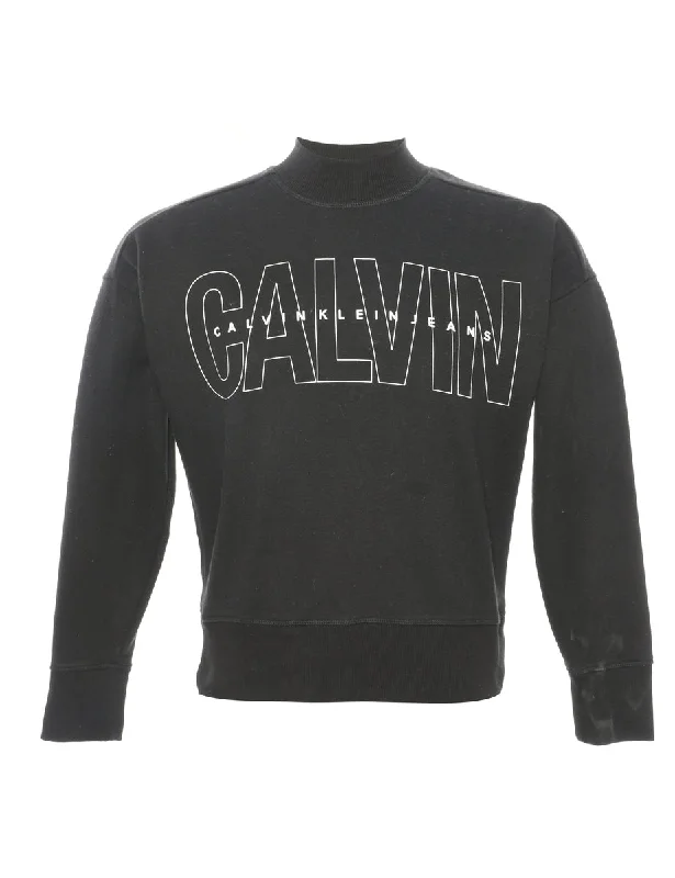 Black Calvin Klein Printed Sweatshirt - XS Hoodie with Elastic Cuffs Stretchable Comfortable