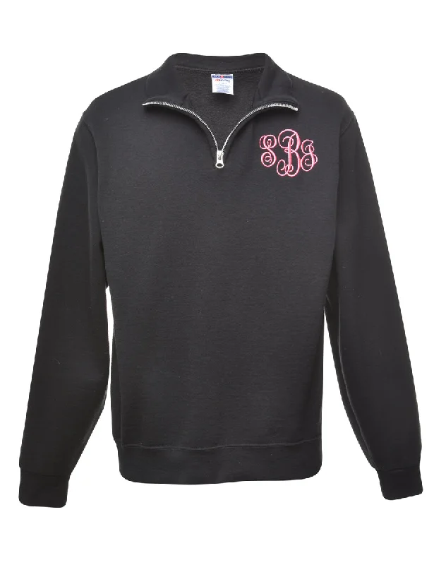 Black Plain Sweatshirt - S Hoodie with Color Block Contrast Stylish