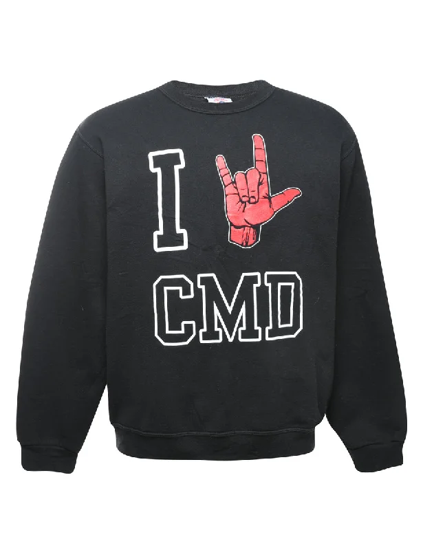 Black Printed Sweatshirt - M Hoodie with Lining Warm Insulated