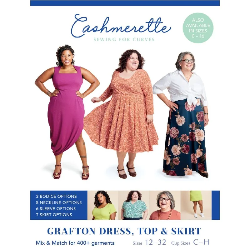 Cashmerette Sewing Patterns Grafton Dress, Top & Skirt Mix & Match Pack Tunics Satin smooth