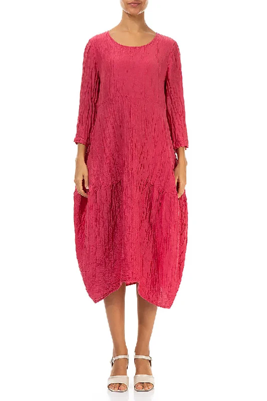 Balloon Crinkled Raspberry Silk Linen Dress Tunics Handmade artisanal