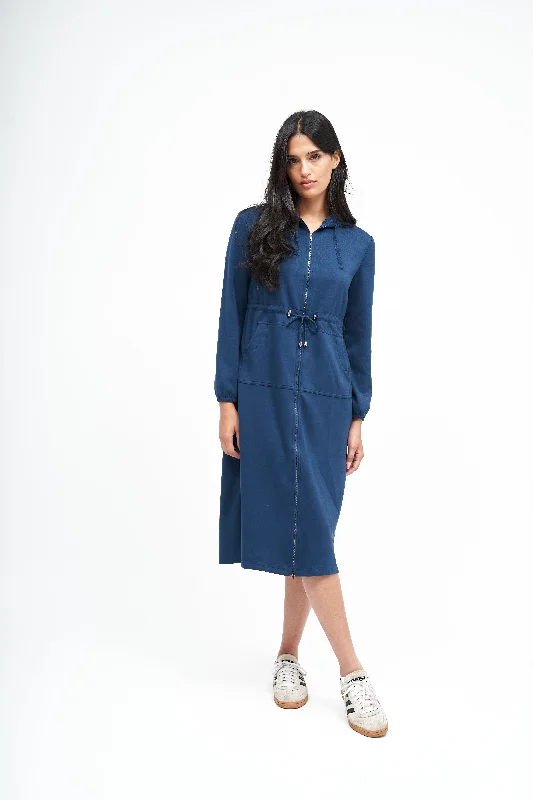 NW Hoodie Long Dress: Peacock Hoodie Jacket Zipper Layering