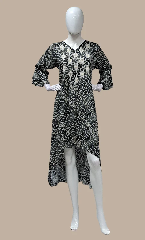 Dark Grey Printed Kurti Dress Tunics Office stylish