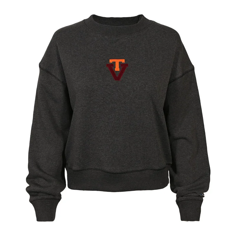 Virginia Tech Women's Triumph  Vault Crew Sweatshirt: Charcoal by Champion Hoodie with Half-Zip Sporty Casual