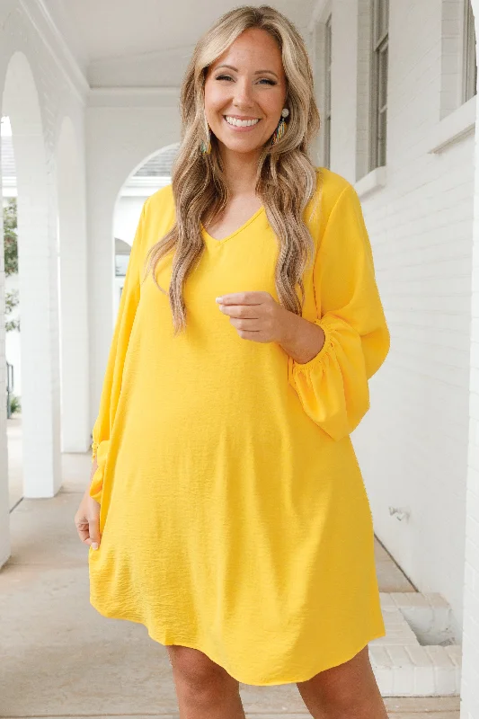 In Her Spare Time Dress, Yellow Tunic Top Casual