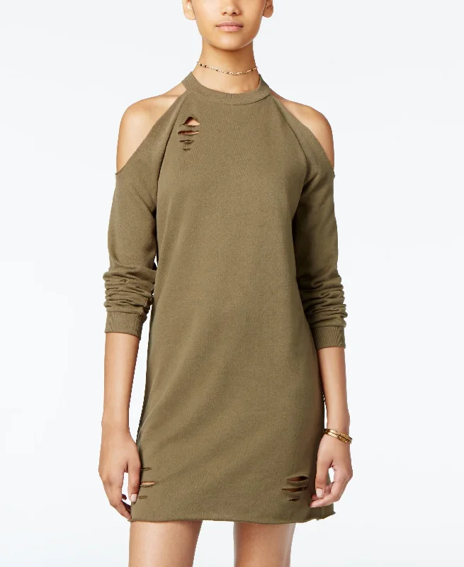 Planet Gold Juniors Ripped Raw Edge Cold Shoulder Sweatshirt Dress Hoodie with Batwing Sleeves Loose Dramatic Planet Gold Juniors Ripped Raw Edge Cold Shoulder Sweatshirt Dress Hoodie with Batwing Sleeves Loose Dramatic