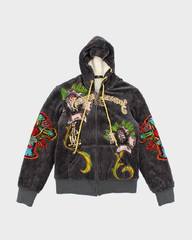 Rare Vintage 00s Christian Audigier X Ed Hardy Hoodie - S Hoodie with Pattern Geometric Abstract
