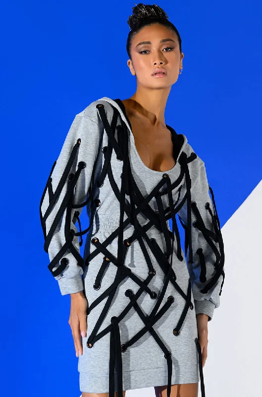 PARKER STRING DETAIL SWEATSHIRT DRESS Hoodie with Velcro Closure Adjustable Secure
