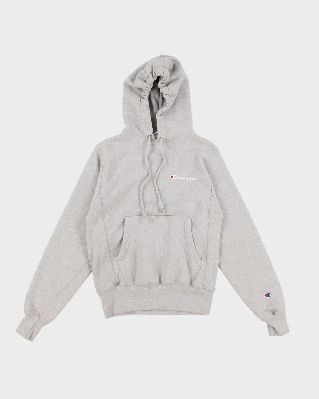 Champion Grey Reverse Weave Hoodie - XS Hoodie with Raw Hem Edgy Unfinished