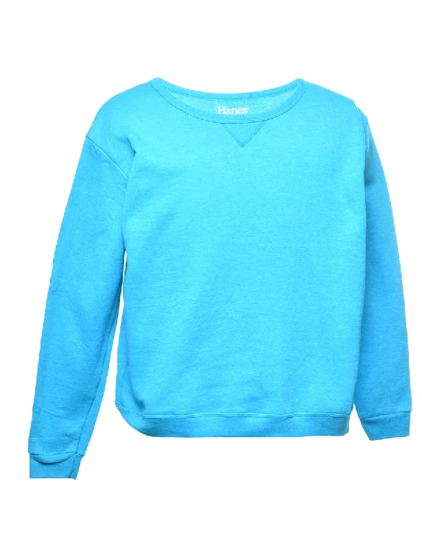 Light Blue Plain Sweatshirt - S Hoodie with Distressed Vintage Worn
