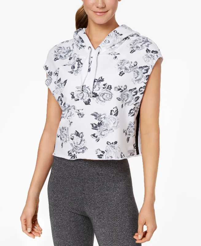 Calvin Klein Performance Rose Printed Sleeveless Cropped Hoodie Hoodie with Hem Lace Feminine Delicate