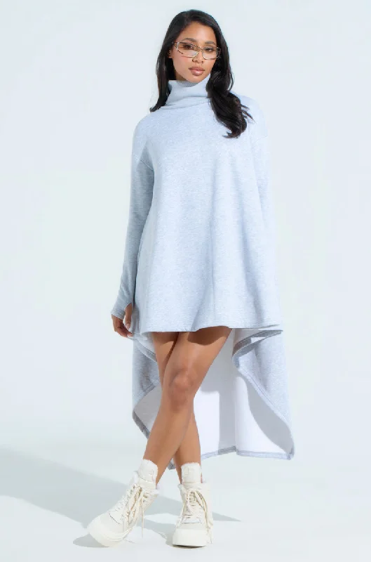 LAINIE TURTLENECK HIGH LOW SWEATSHIRT DRESS Hoodie with Patch Decorative Personalized