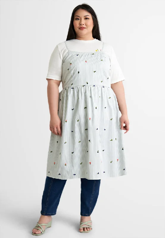 Wisteria Embroidery Camisole Stripe Dress Tunics Timeless classic
