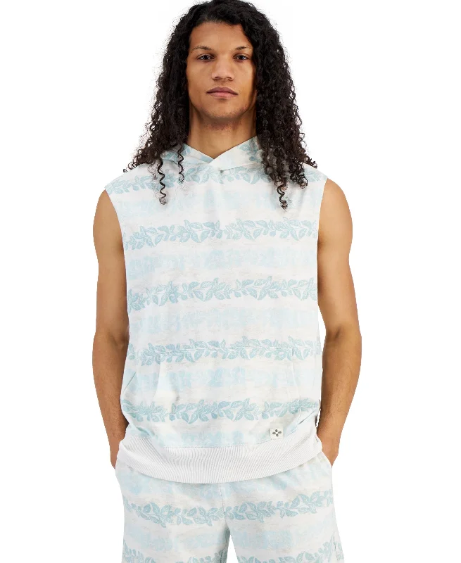 Men's Andrew Regular-Fit Botanical Stripe Sleeveless Hoodie Hooded Sweatshirt Casual Wear Street Style