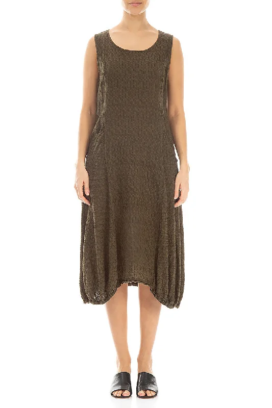 Longer Sides Khaki Textured Linen Dress Tunics Plaid country