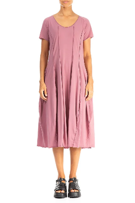 Exposed Seams Mauve Taupe Cotton Dress Maxi Flowy Bohemian