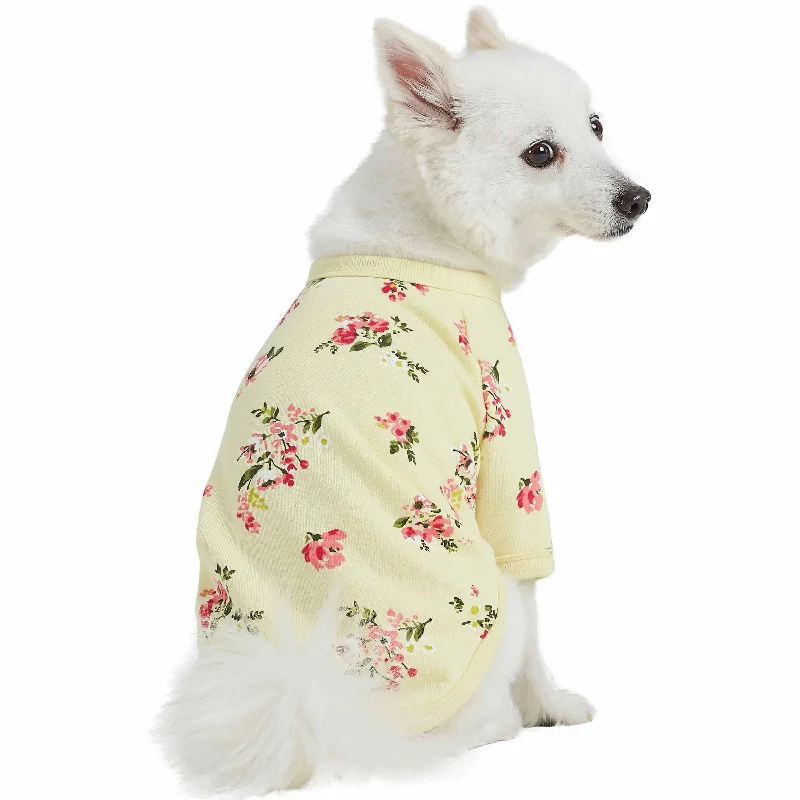 Spring-scented floral print French Terry Dog Sweatshirt Hoodie with Hem Frayed Vintage Worn