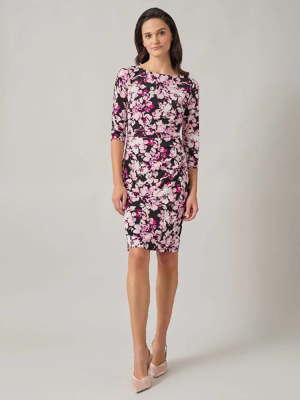 Side Pleat Dress, Everyday Knit Crew Neckline Casual