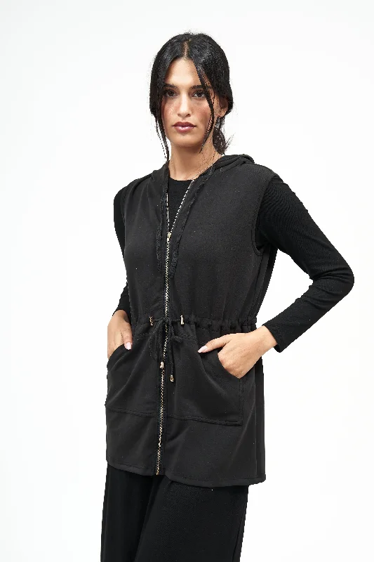 NW Hoodie Vest: Black Graphic Hoodie Design Print