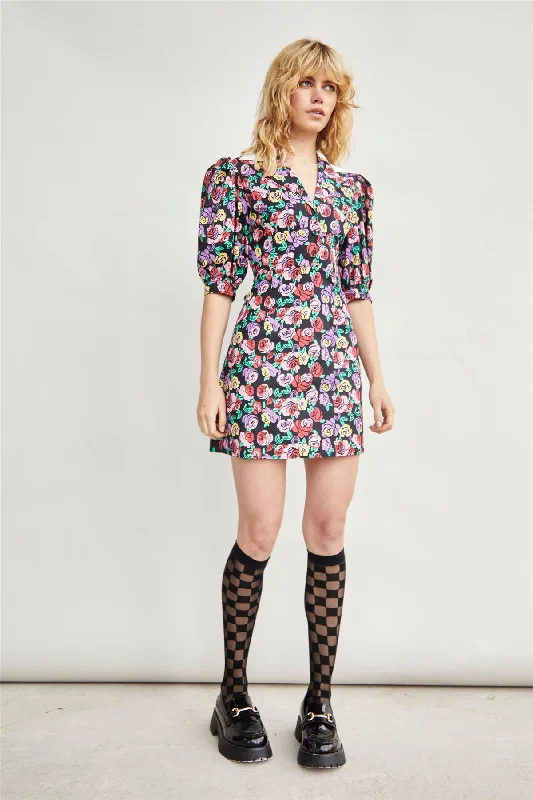 Multi Graphic Rose White Shirt Mini-Dresses Tunics Prom sequined