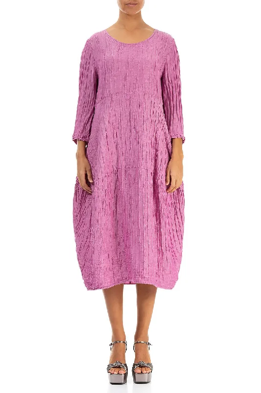 Balloon Crinkled Wild Berry Silk Linen Dress Tunics Fashionable chic