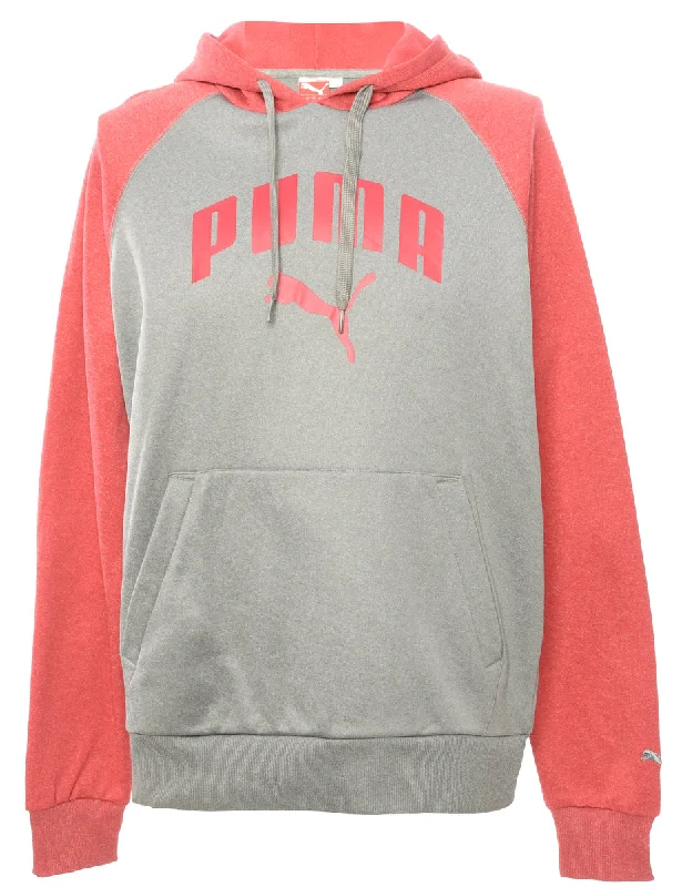Grey Puma Hoodie - M Hoodie with High Neck Warm Protective