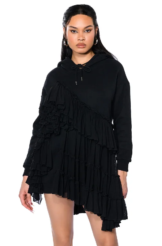 LOU LOU RUFFLE DETAIL HOODIE DRESS Hoodie with Typography Text Message