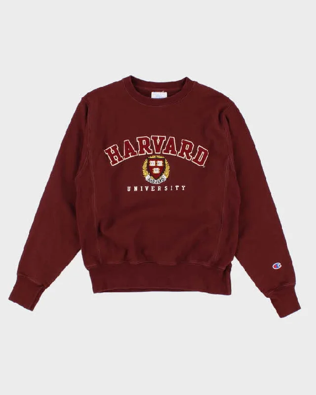 Womens Burgundy Champion Harvard Embroidered Sweatshirt - S Hoodie with Emblem Brand Identity