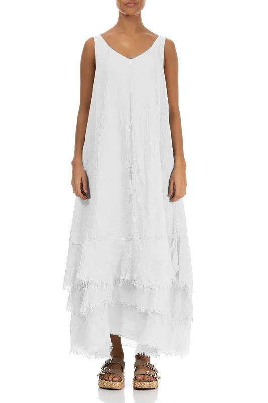 Maxi Pure White Gauze Linen Dress Tunic Top Casual