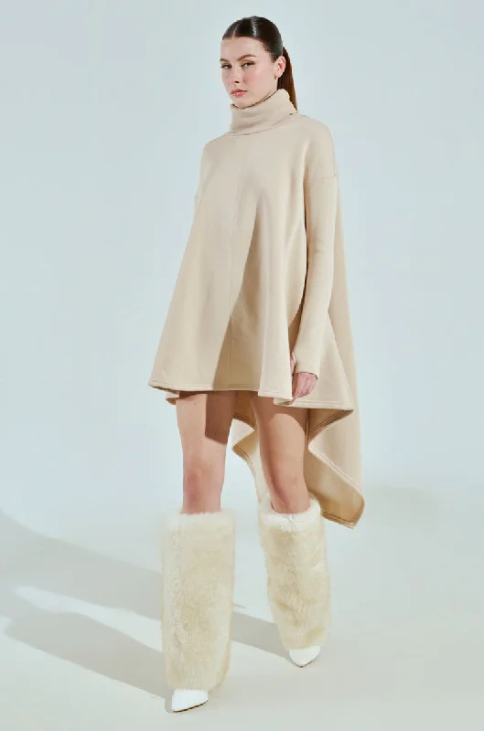 LADIE TURTLENECK HIGH LOW SWEATSHIRT DRESS Hoodie with Embroidery Detailed Premium