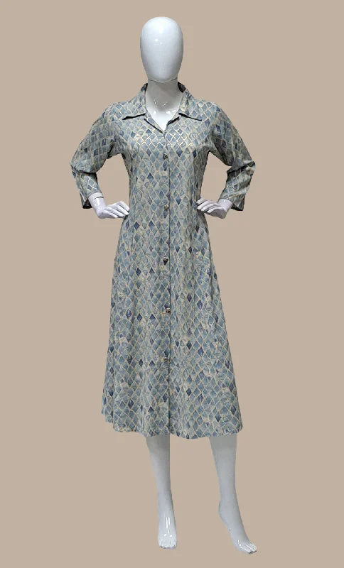 Blue Grey Printed Kurti Dress Tunics Denim casual