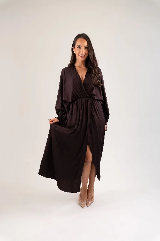 Kayla Batwing Detail Dress In Dark Chocolate Tunics Cozy comfortable