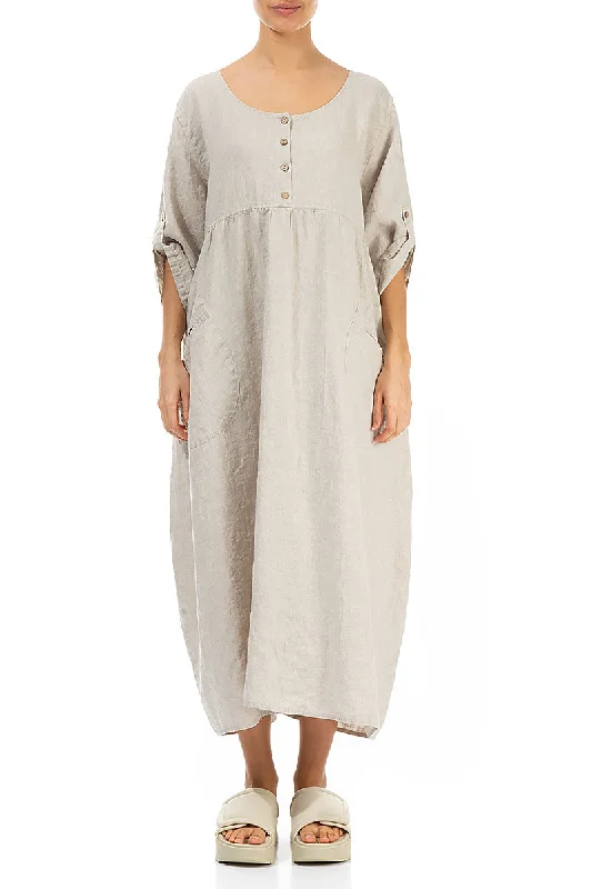 Buttoned Natural Linen Dress Tunics Luxurious premium