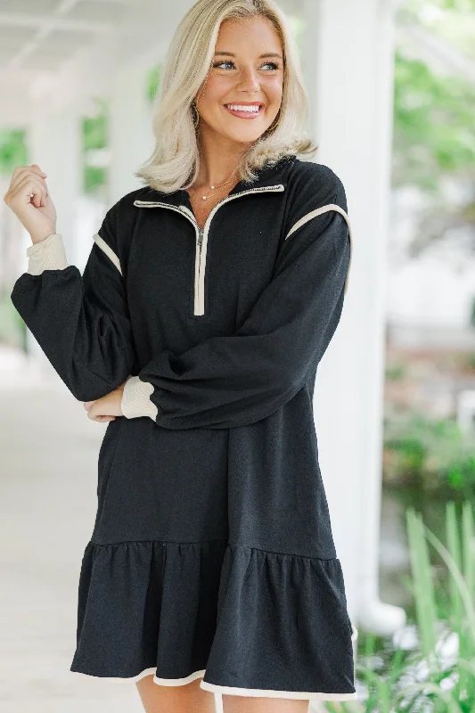 Make It Right Black Half Zip Sweatshirt Dress Hoodie with Camouflage Military Edgy