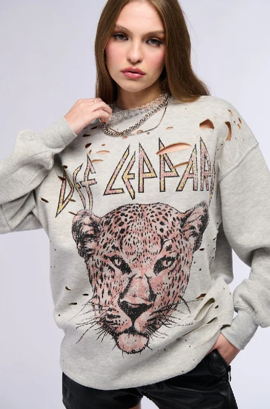 DEF LEPPARD ANNUAL LONG SLEEVE SWEATSHIRT DRESS Hoodie with Longline Fit Extended Stylish