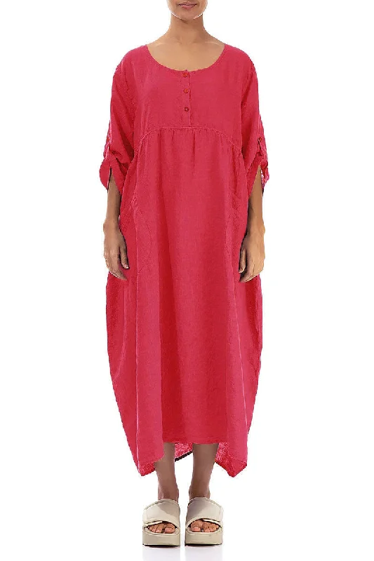 Buttoned Raspberry Linen Dress Tunics Seasonal trendy
