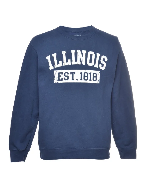 2000s Illinois Printed Sweatshirt - M Hoodie with Pocket Utility Practical