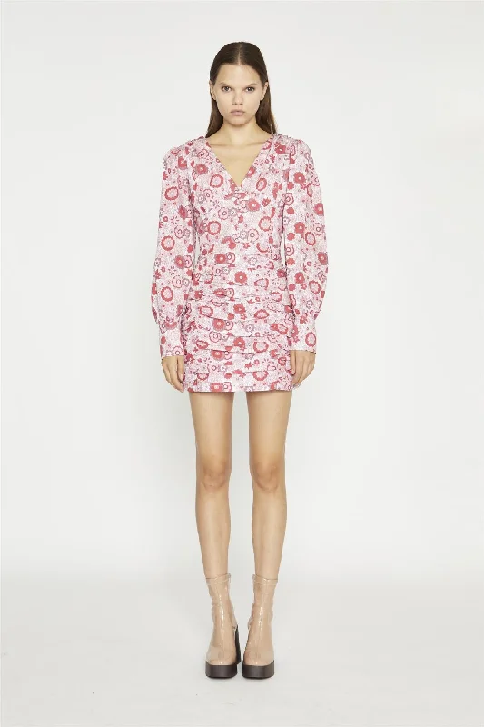 Pink Red Vintage Floral  V-Neck Mini-Dress Tunics Exclusive limited