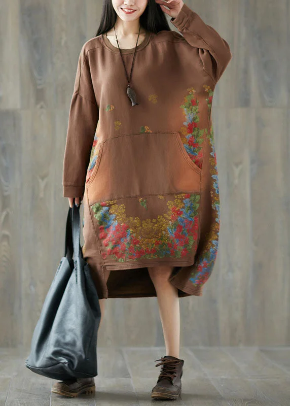 Chocolate Print Sweatshirt Streetwear Dresses pockets Spring Hoodie with Pastel Soft Subtle