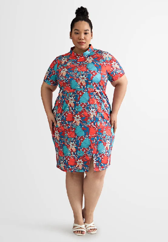 Mingxia Floral Scuba Cheongsam Dress Tunics Office stylish
