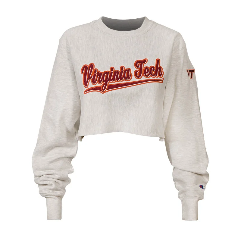 Virginia Tech Women's Reverse Weave Cropped Crew Sweatshirt by Champion Hoodie with Mock Neck Collared Structured