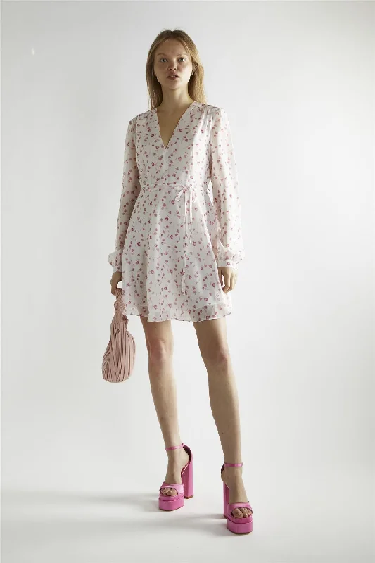 Pink Watercolour-Floral V-Neck Mini-Dress Tunics Sophisticated sleek