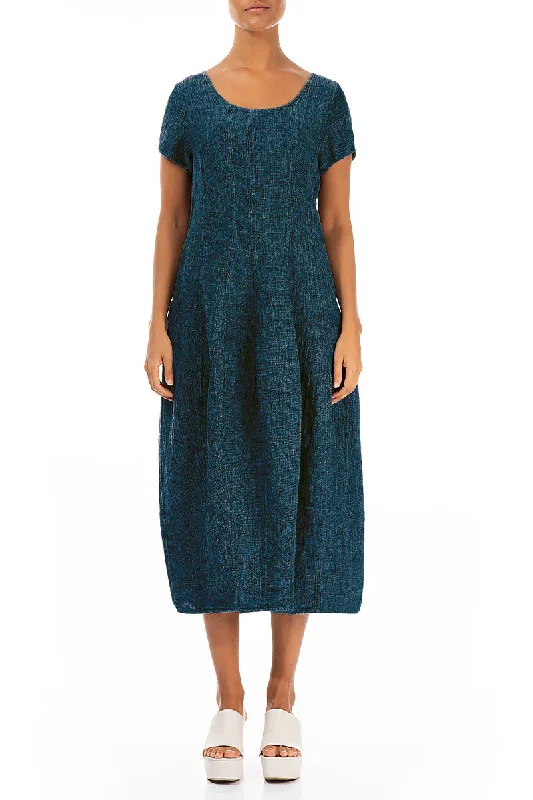 Short Sleeves Denim Mélange Linen Dress Tunics Brand named