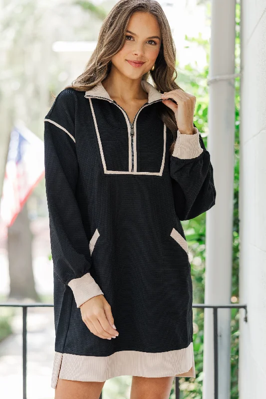 Take Care Black Contrast Sweatshirt Dress Hoodie with Reflective Safety Nightwear