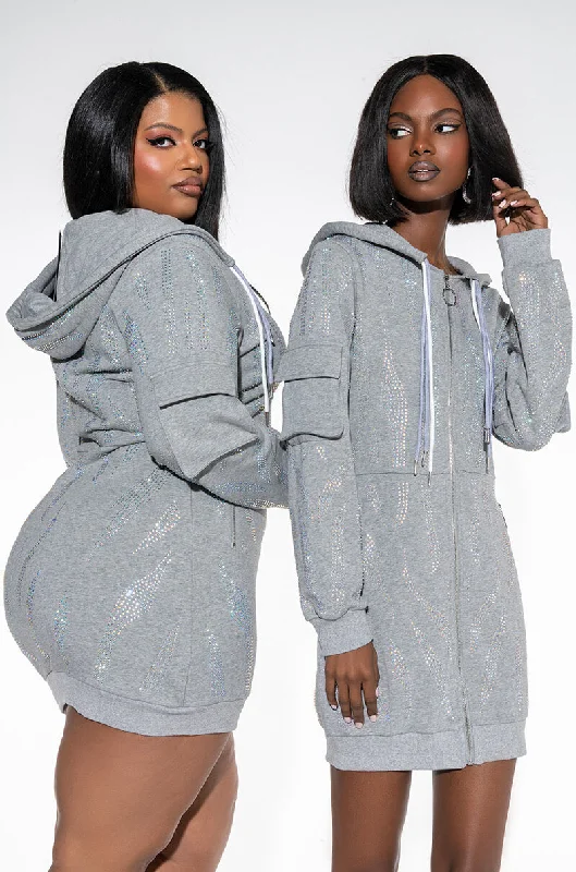 RHINESTONE TIGER PRINT SWEATSHIRT DRESS Hoodie with Print Artistic Unique