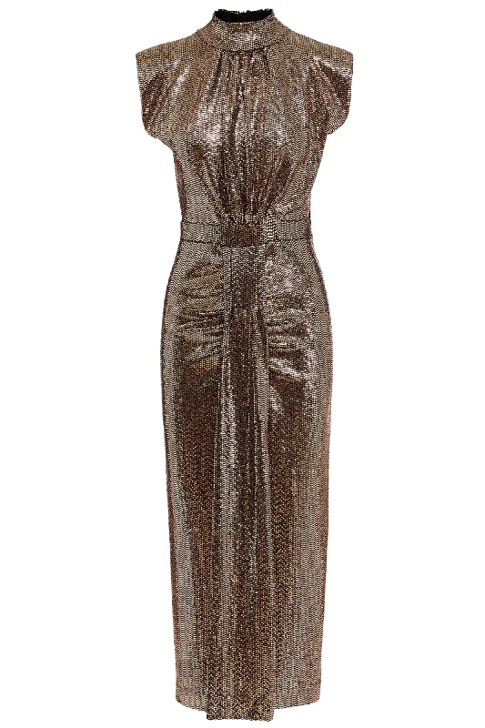 Essentiel Antwerp Gonnak Dress - Gold Halter Neckline Beach