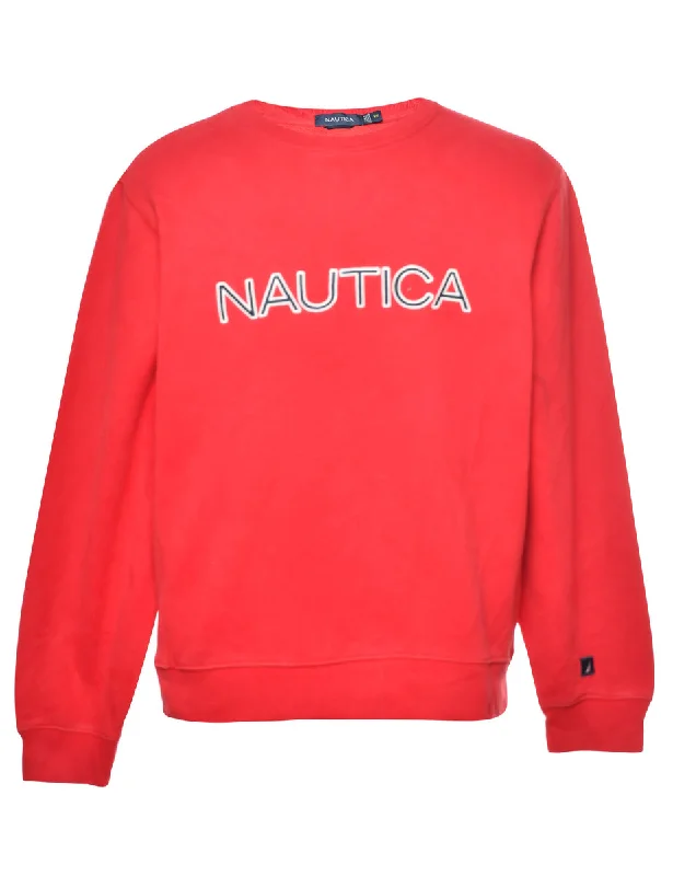 Nautica Printed Sweatshirt - M Hoodie with Frayed Bohemian Relaxed