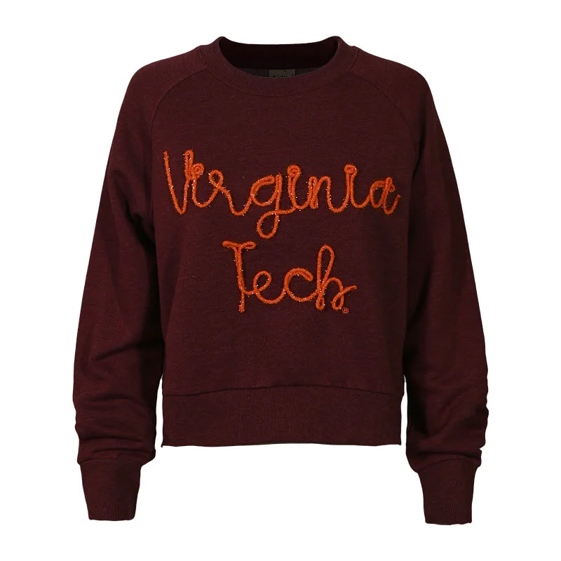 Virginia Tech Women's Boxy Raglan Crew Sweatshirt: Maroon Hoodie with Zipper Placket Modern Functional
